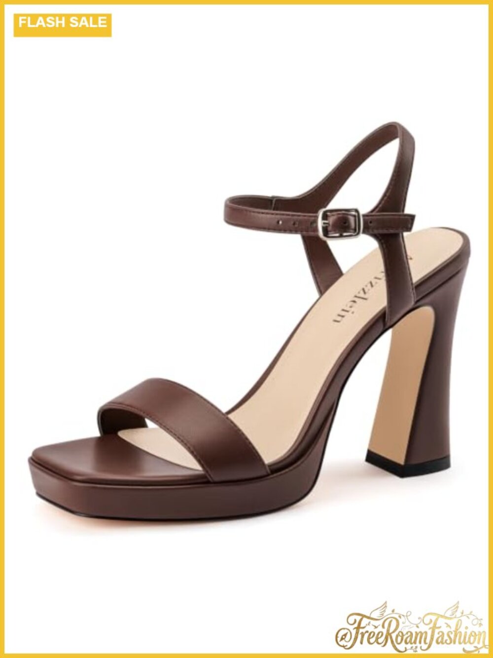 Platform Chunky High Heel Sandals Ankle Strap Faux Leather Women's
